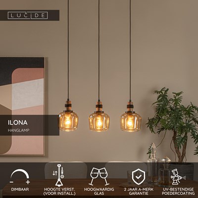 Lucide ILONA - Hanglamp - 3xE27 - Amber